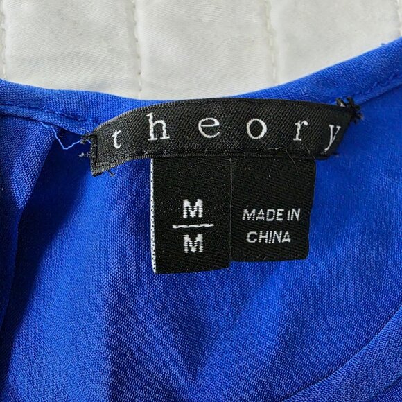 Theory Womens Silk Peplum Blouse Medium, Blue Long Sleeve With Back Buttons - Picture 4 of 8